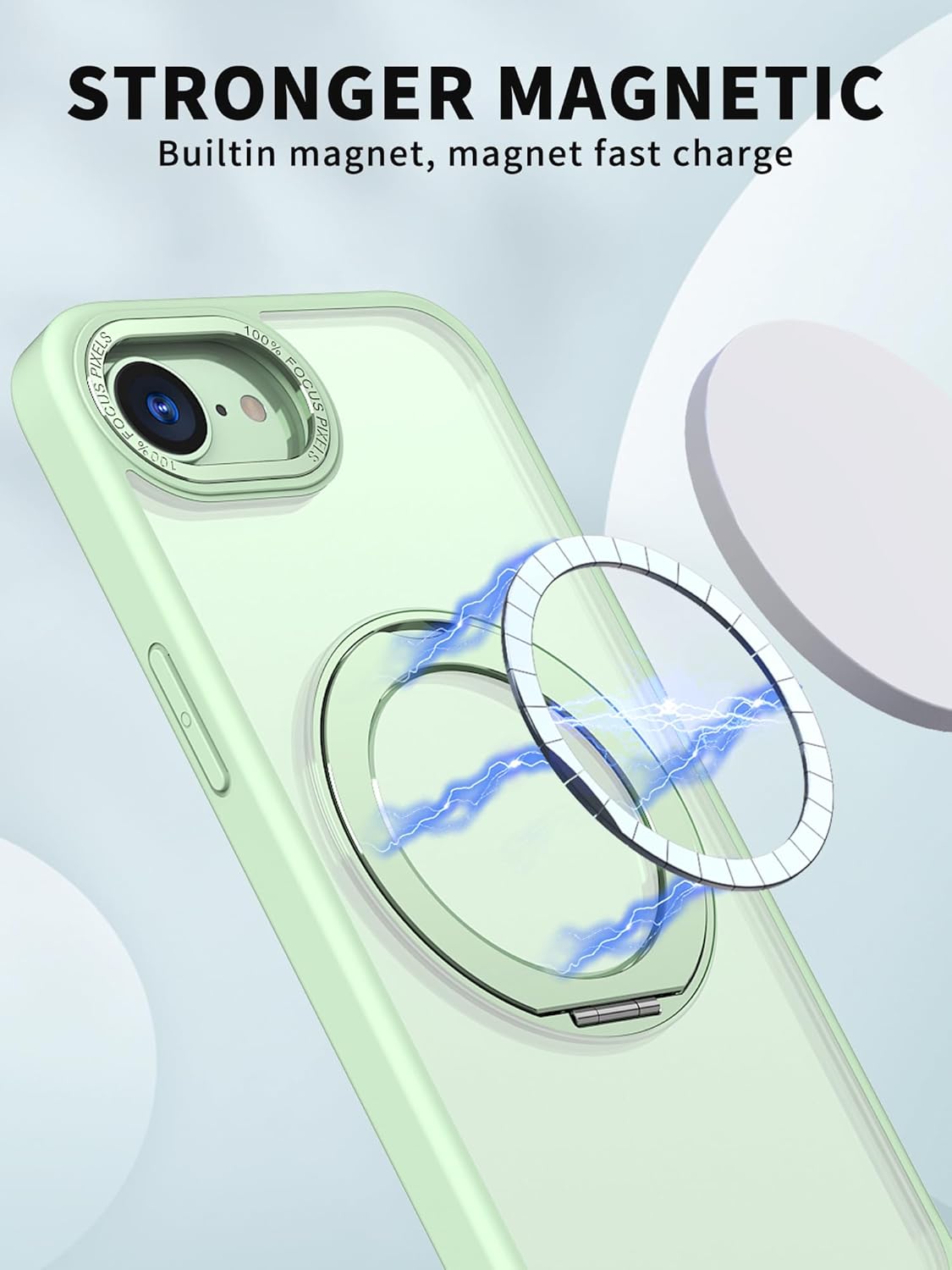 Magnetic phone case for iPhone 16E, 360° rotating bracket supports wireless charging, shockproof ultra-thin shell Gray