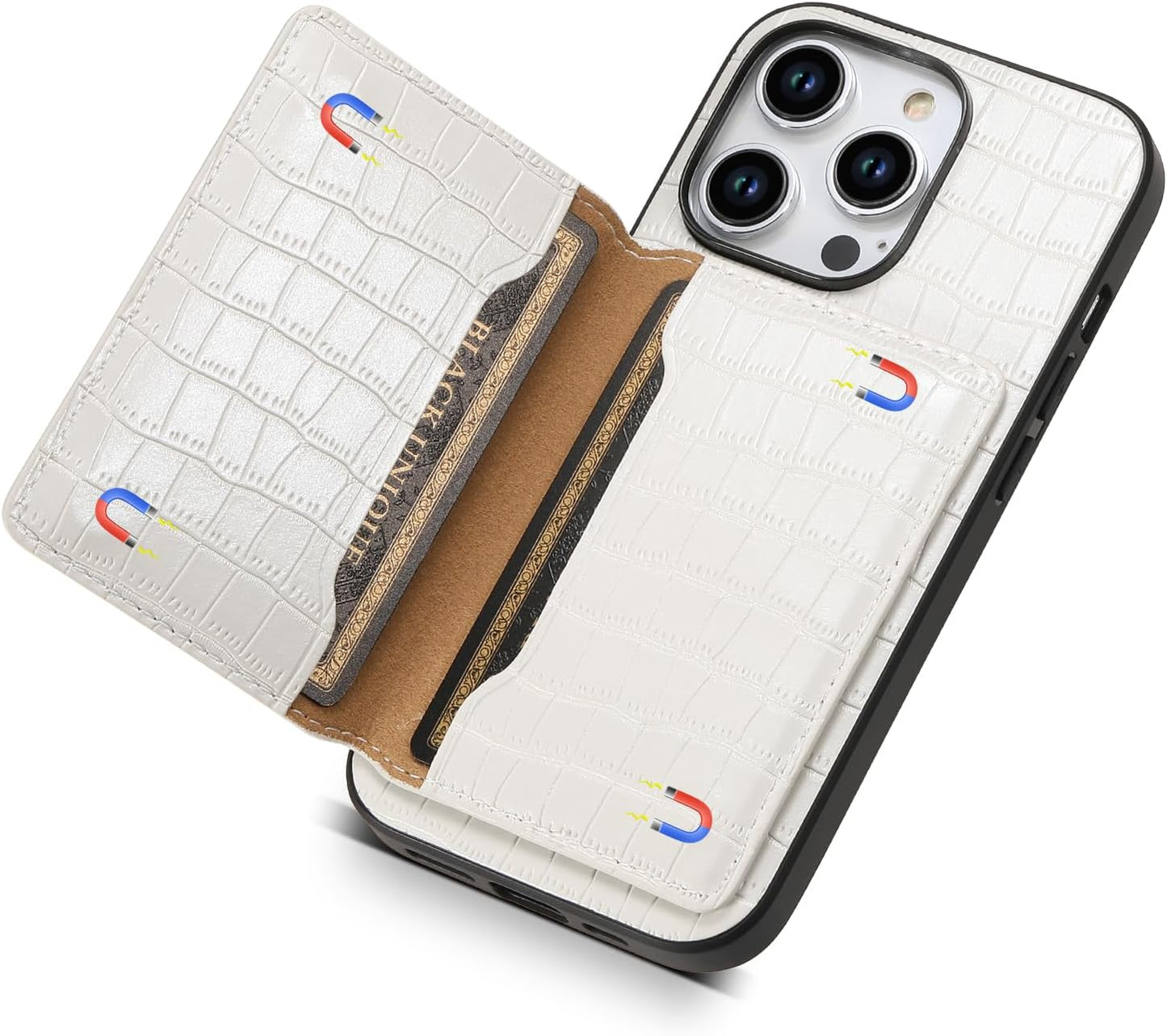 Crocodile pattern phone case suitable for iPhone 15 Pro max, magnetic card holder holder card slot phone case, Green