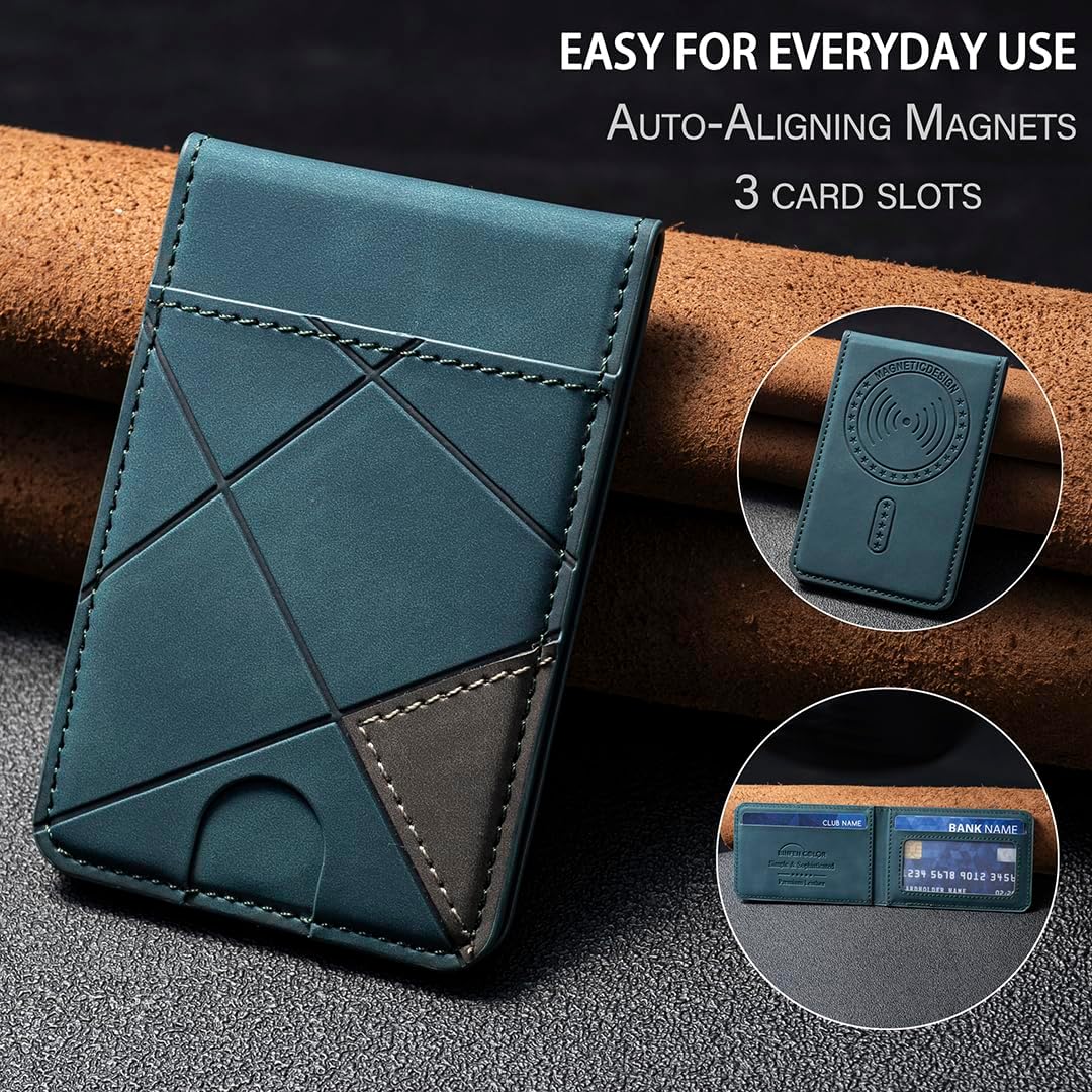 iTape Leather Magnetic Phone Wallet Compatible with Various Phone Models Android and iOS, Magnetic card holder with vertical prism Ultra-thin Trifold Wallet Card Holder Flip Stand Red