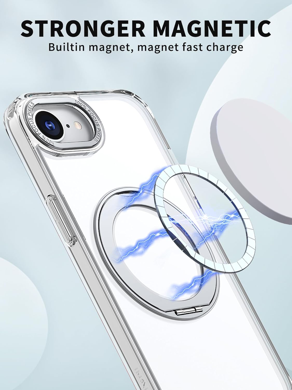 Magnetic phone case for iPhone 16E, 360° rotating bracket supports wireless charging, shockproof ultra-thin shell Gray