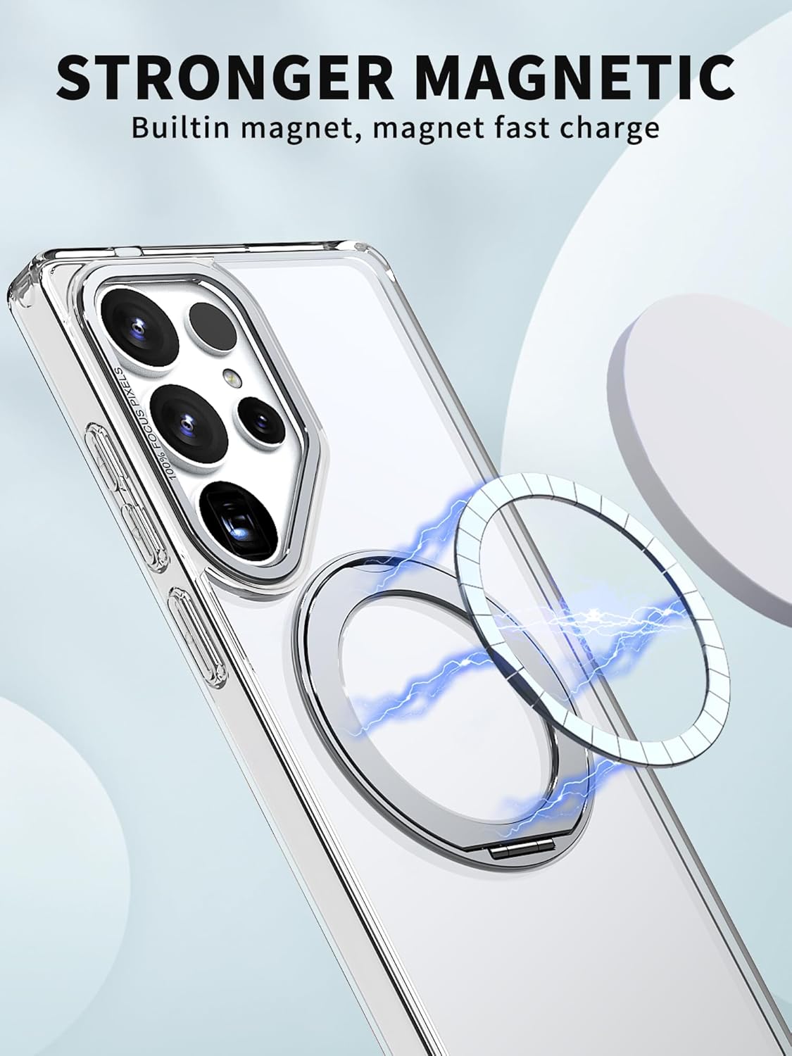 iTape Magnetic phone case for Samsung Galaxy S25 Ultra, 360° rotating bracket supports wireless charging, shockproof ultra-thin shell Pink