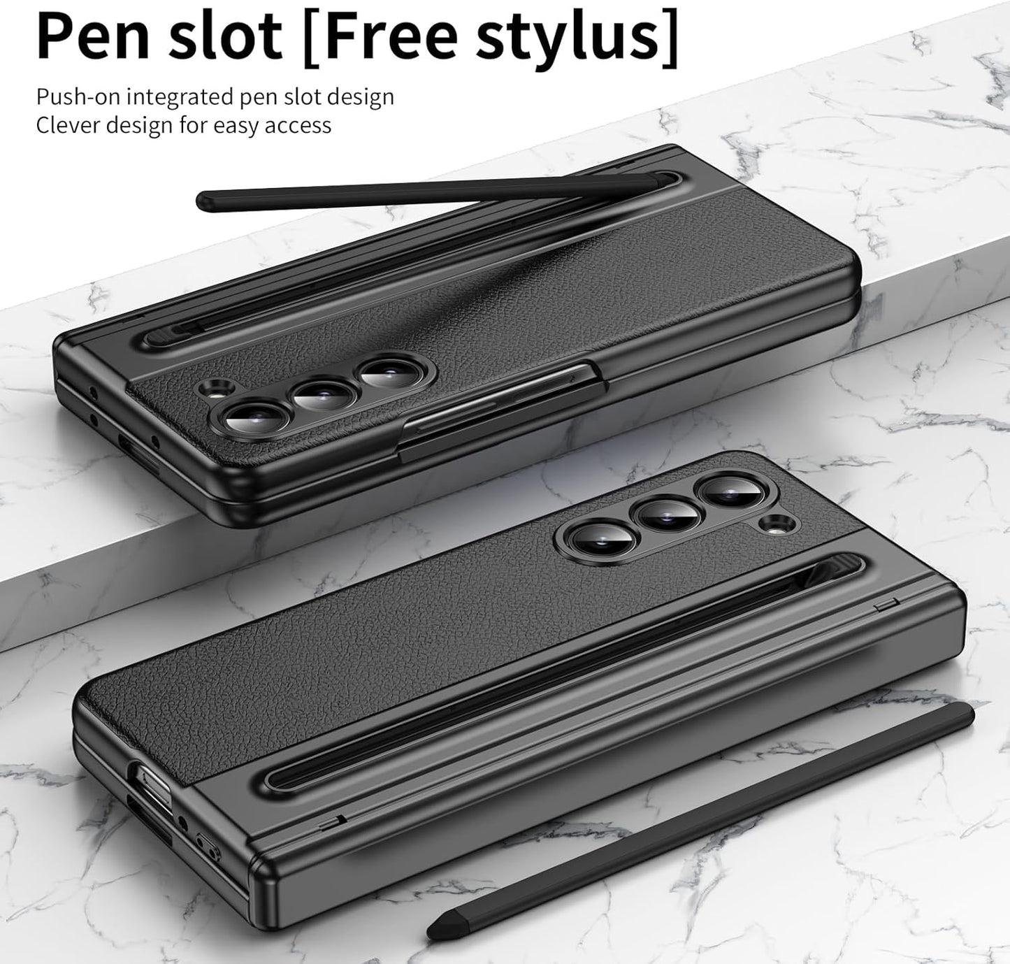 Lightweight phone case for Samsung Galaxy Z Fold5, hinged case supports wireless charging with lens protection, screen protector, complimentary stylus, drop-proof and fingerprint resistant