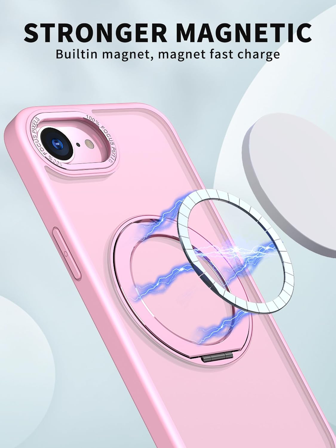 Magnetic phone case for iPhone 16E, 360° rotating bracket supports wireless charging, shockproof ultra-thin shell Gray