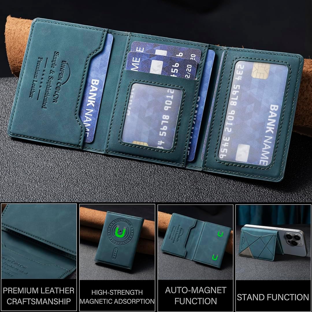 iTape Leather Magnetic Phone Wallet Compatible with Various Phone Models Android and iOS, Ultra-thin Trifold Wallet Card Holder Flip Stand Purple