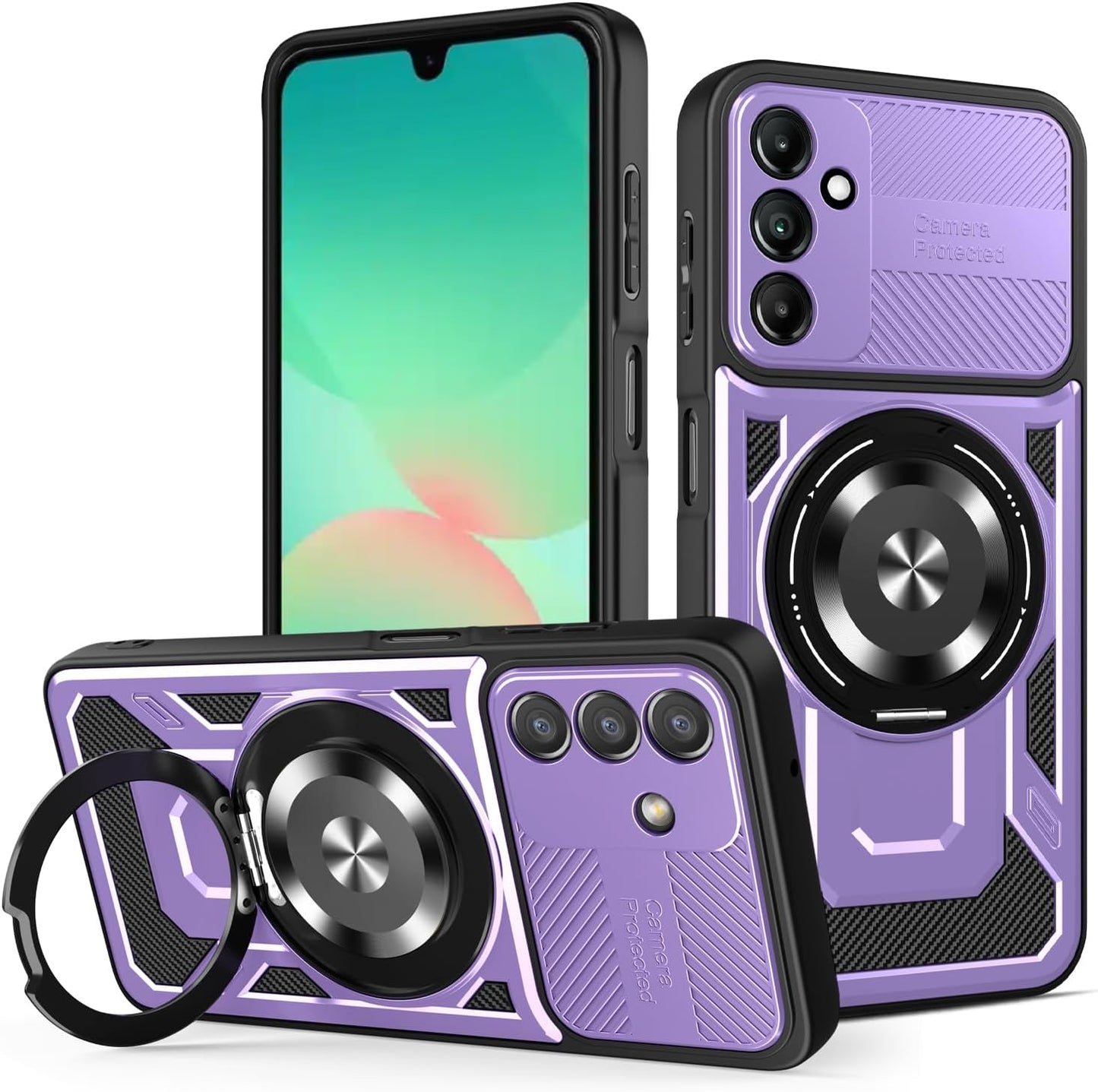 iTape Hard Plated PC Armor Cover for Samsung Galaxy A26 with 360° Rotating Metal Ring Strong Magnetic Car Mount Phone Case Support wireless charging