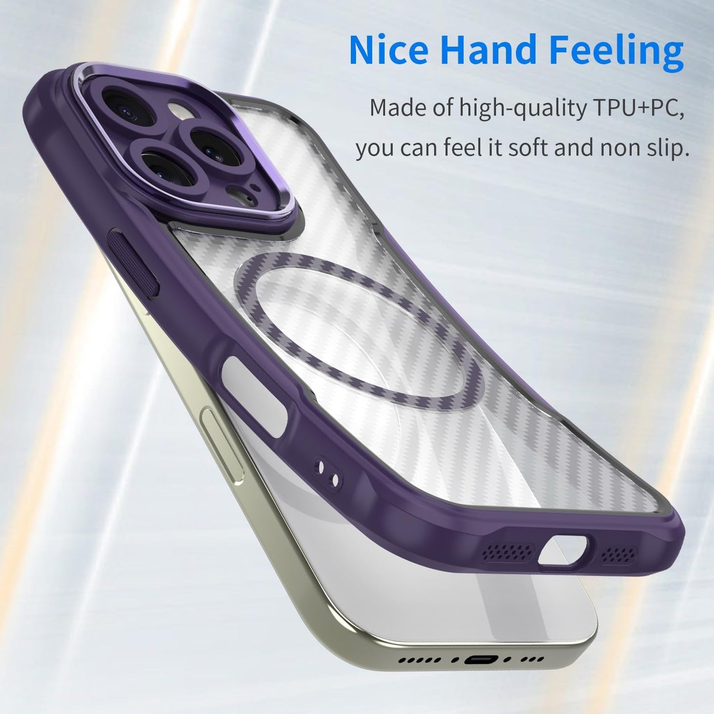 Magnetic carbon fibre case for iPhone 16 Pro, support wireless charging, carbon fibre shockproof slim case Purple
