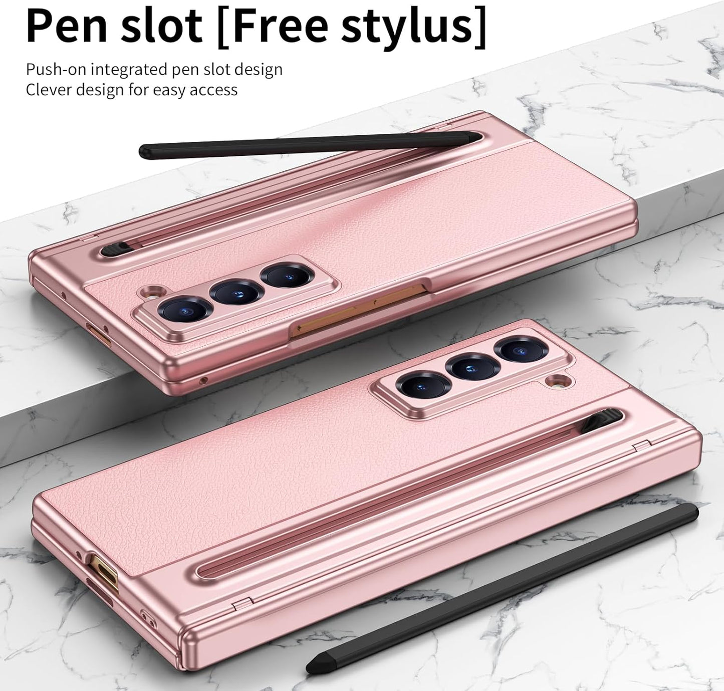 iTape Lightweight phone case for Samsung W25, hinged case supports wireless charging with lens protection, screen protector, complimentary stylus, drop-proof and fingerprint resistant Gold