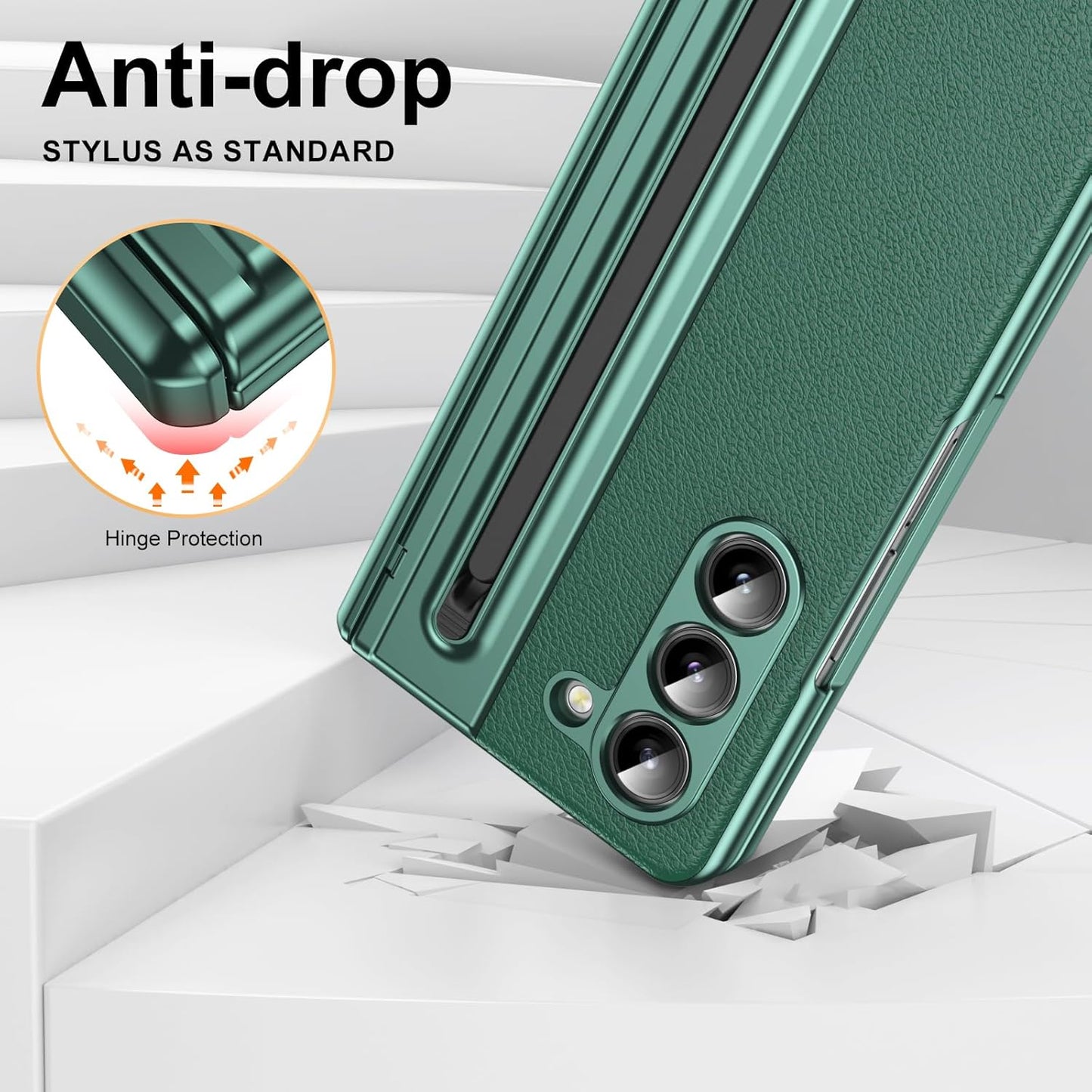 Lightweight phone case for Samsung Galaxy Z Fold5, hinged case supports wireless charging with lens protection, screen protector, complimentary stylus, drop-proof and fingerprint resistant