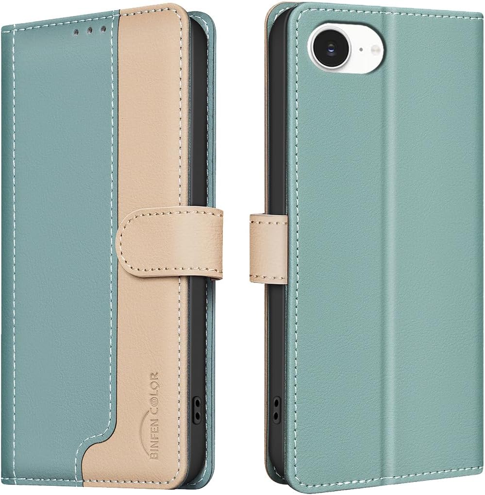 Colorblock Wallet Phone Case for iPhone 16E, Wallet Phone Case (RFID Anti-theft Swipe) Flip Stand, Credit Card Slot Wallet Black