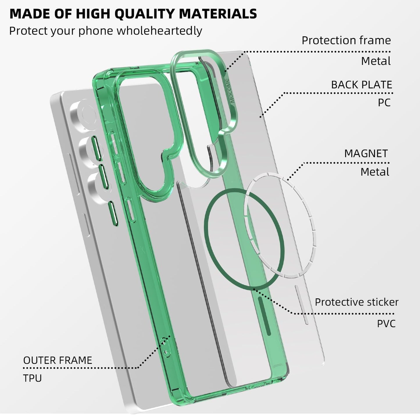 iTape Magnetic transparent phone case for Samsung Galaxy S25 Ultra, supports wireless charging, military-grade drop-proof, Car magnetic bracket 2 in 1 magnetic card holder