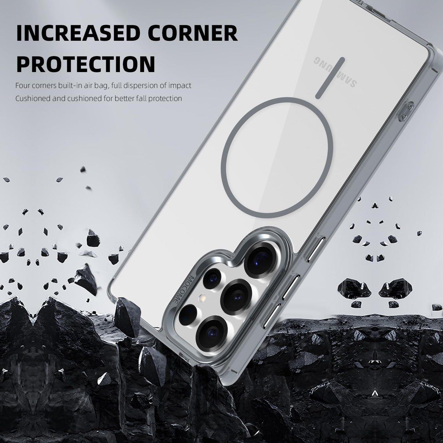 iTape Magnetic transparent phone case for Samsung Galaxy S25 Ultra, supports wireless charging, military-grade drop-proof, Car magnetic bracket 2 in 1 magnetic card holder