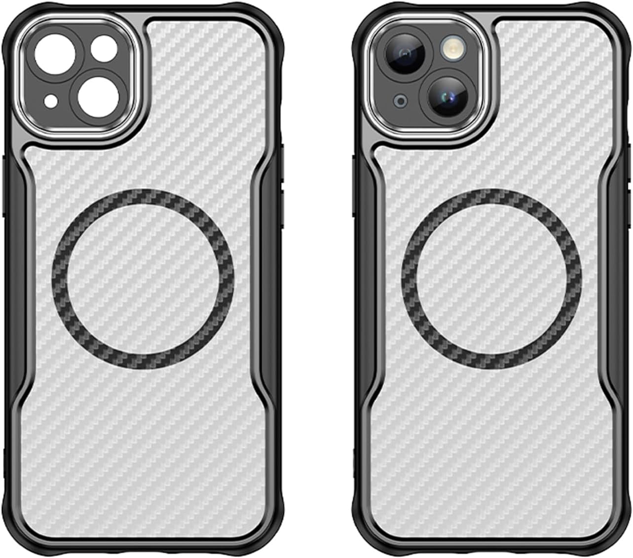 Magnetic carbon fibre case for iPhone 15 Plus, support wireless charging, carbon fibre shockproof slim case Black