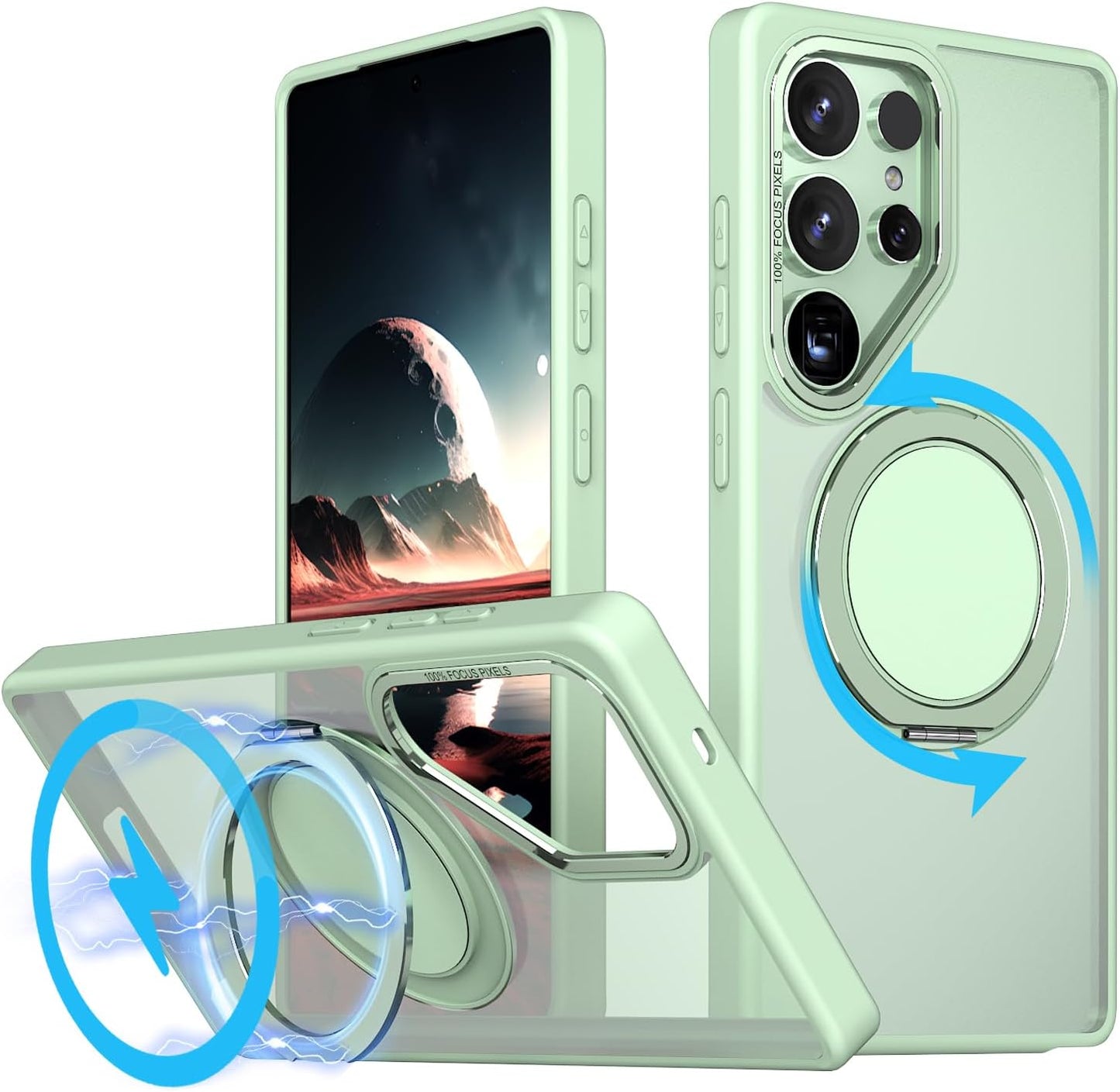iTape Magnetic phone case for Samsung Galaxy S25 Ultra, mechanical gear 360° rotating bracket supports wireless charging, shockproof ultra-thin shell Gray