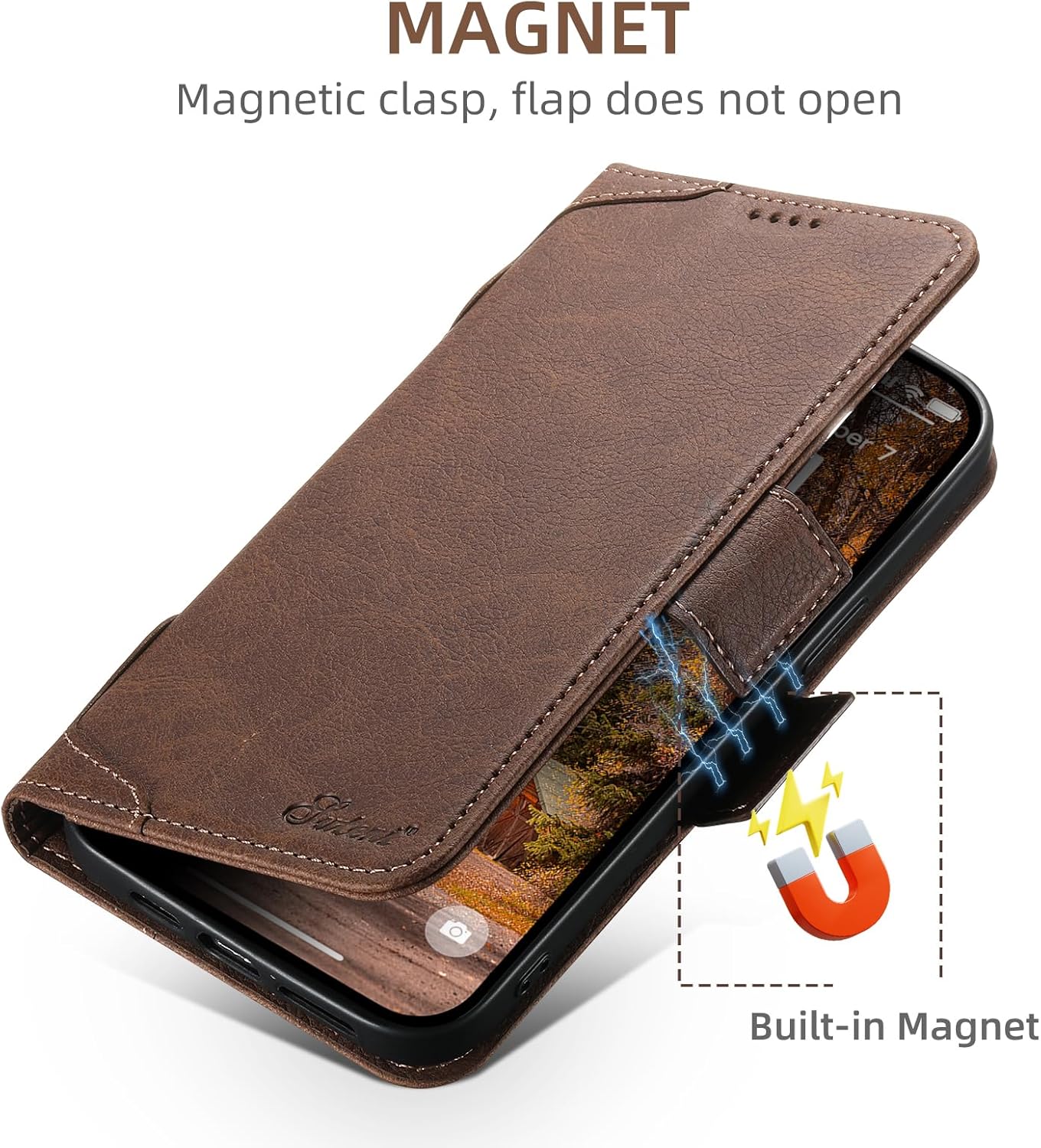 Wallet Case for iPhone 13 Pro Magsafe Charger Compatible, Magnetic Buckle Leather Case, Card Slot Stand Shock Cover Black