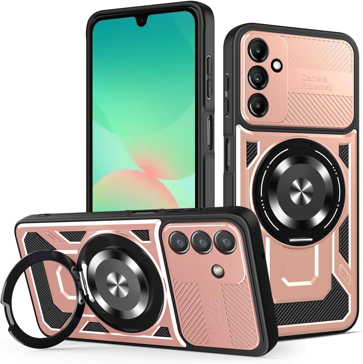 iTape Hard Plated PC Armor Cover for Samsung Galaxy A26 with 360° Rotating Metal Ring Strong Magnetic Car Mount Phone Case Support wireless charging
