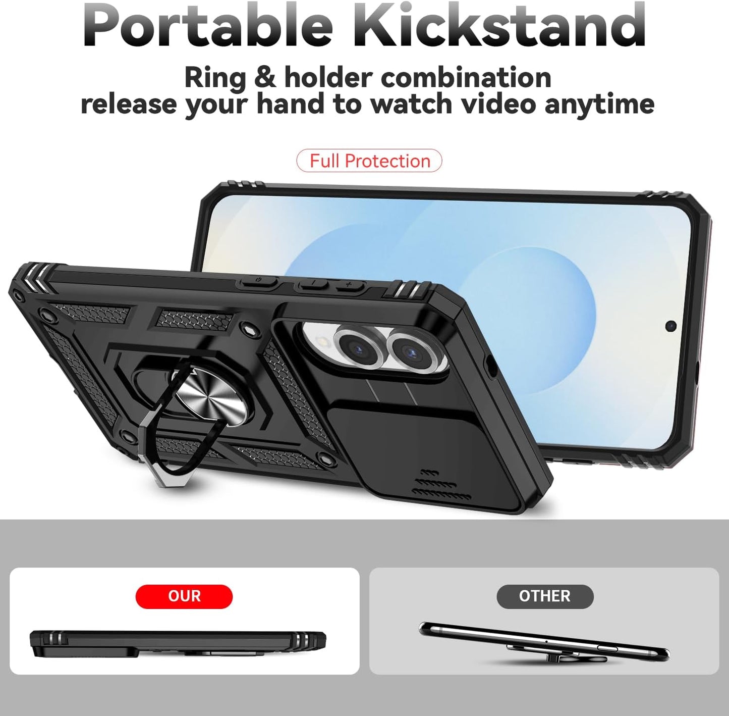 iTape Magnetic Car Mount 2 in 1 Phone Case for Samsung Galaxy S25 Edge 5G, Military Grade Protective Case, Phone Case Built-in 360° Rotating Ring Bracket Buckle Push Window Lens Protection Red