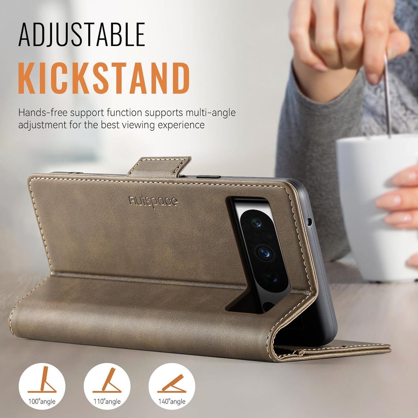 iTape Soft leather wallet case for Google Pixel 8 Pro, RFID (anti-theft), wallet card slot flip cover stand for Google Pixel 8 Pro Support wireless charging Brown