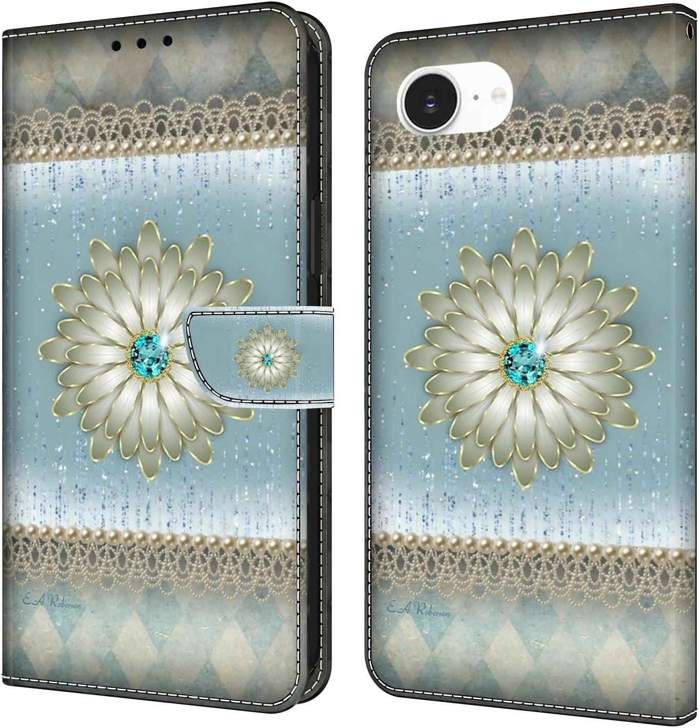 Graffiti wallet phone case for iPhone 16E, shockproof phone case, card slot wallet, flip stand phone case Mandala animal feather pattern