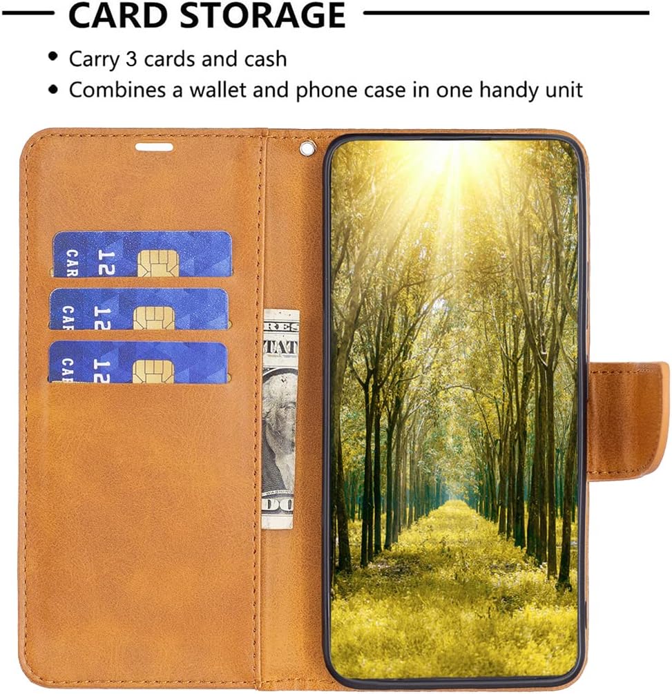 iTape Solid lambskin leather phone case for Samsung Galaxy S25 Edge, snap wallet style case, flip stand shock protection Brown