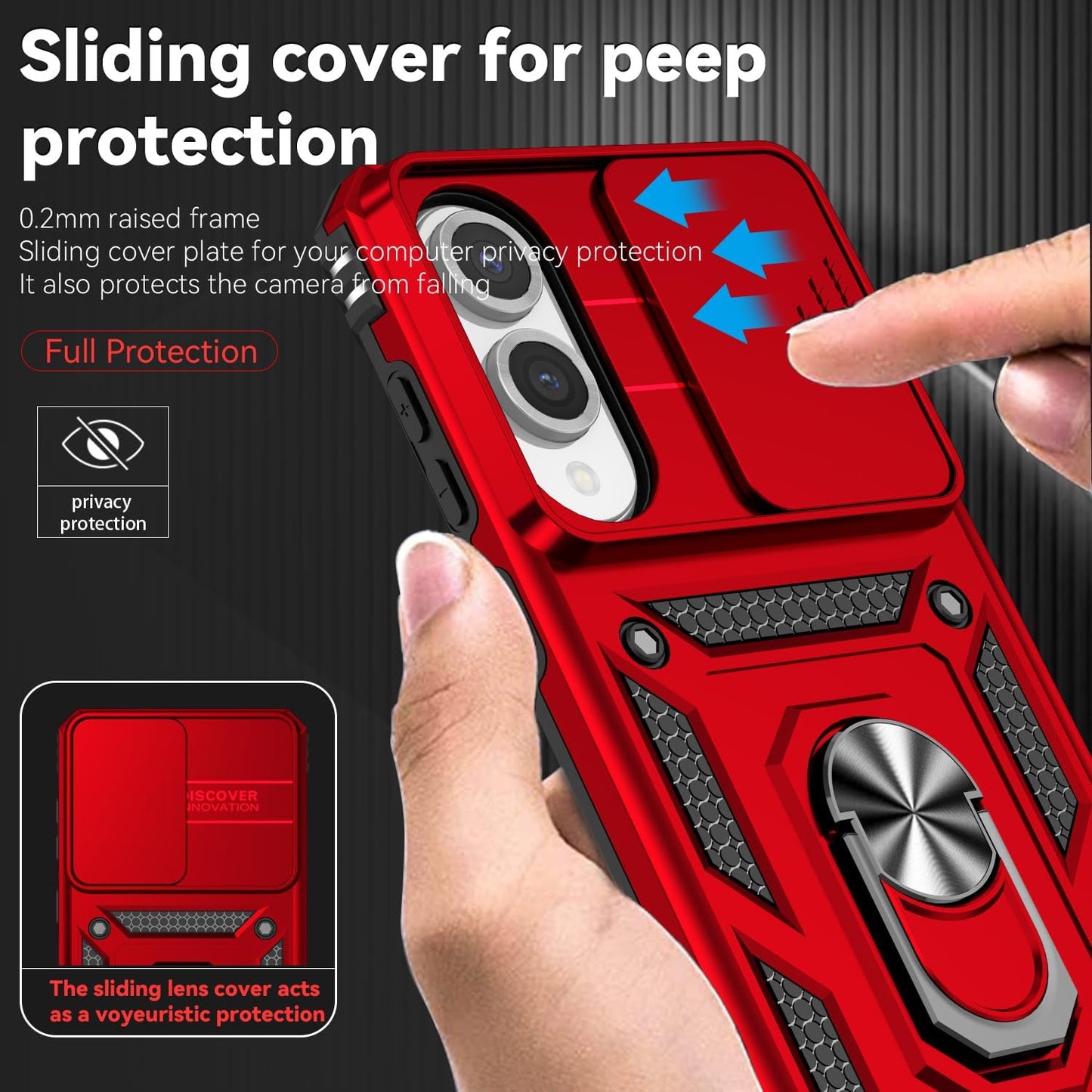 iTape Magnetic Car Mount 2 in 1 Phone Case for Samsung Galaxy S25 Edge 5G, Military Grade Protective Case, Phone Case Built-in 360° Rotating Ring Bracket Buckle Push Window Lens Protection Red