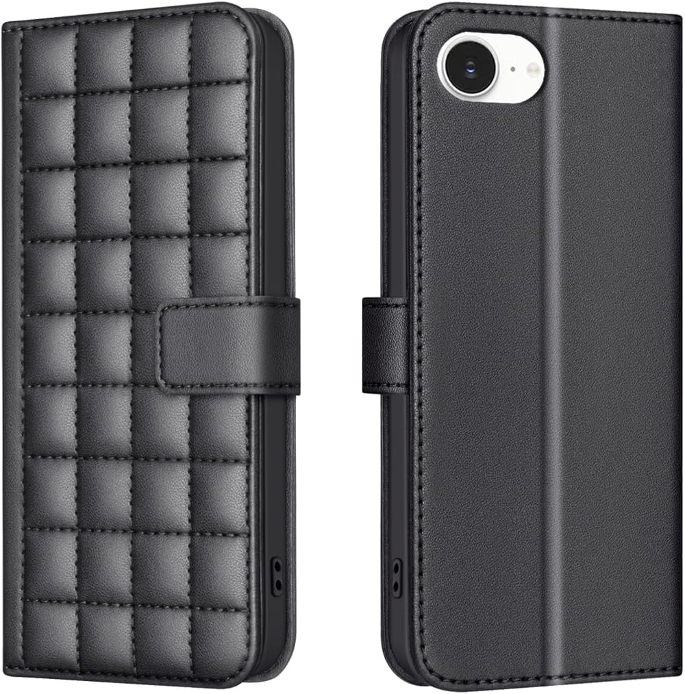 Plaid Wallet Phone Case for iPhone 16E, Wallet Phone Case, Flip Stand, Credit Card Slot Wallet With wrist strap Green