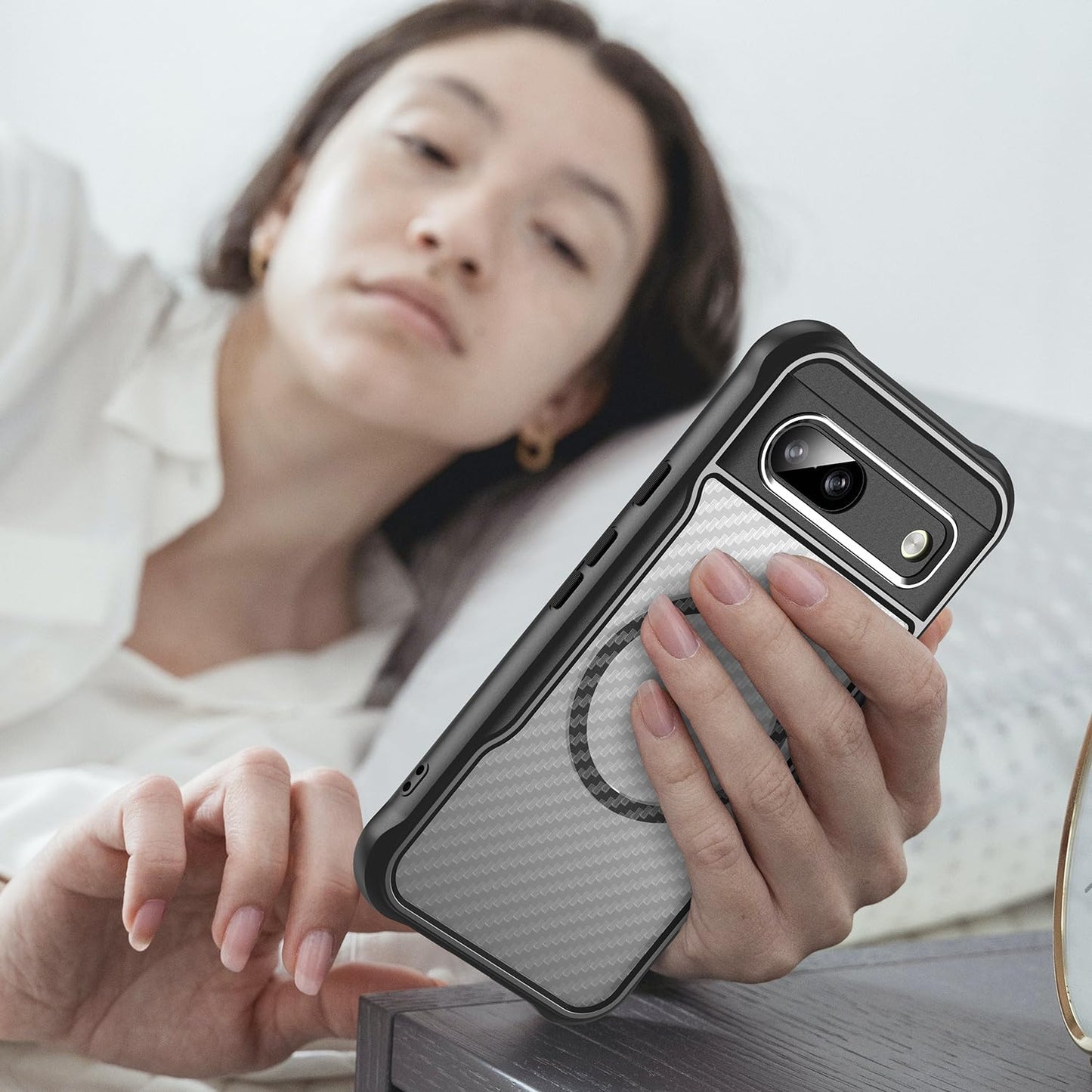 iTape Magnetic carbon fibre case forGoogle Pixel 8a, support wireless charging, carbon fibre shockproof slim case Black