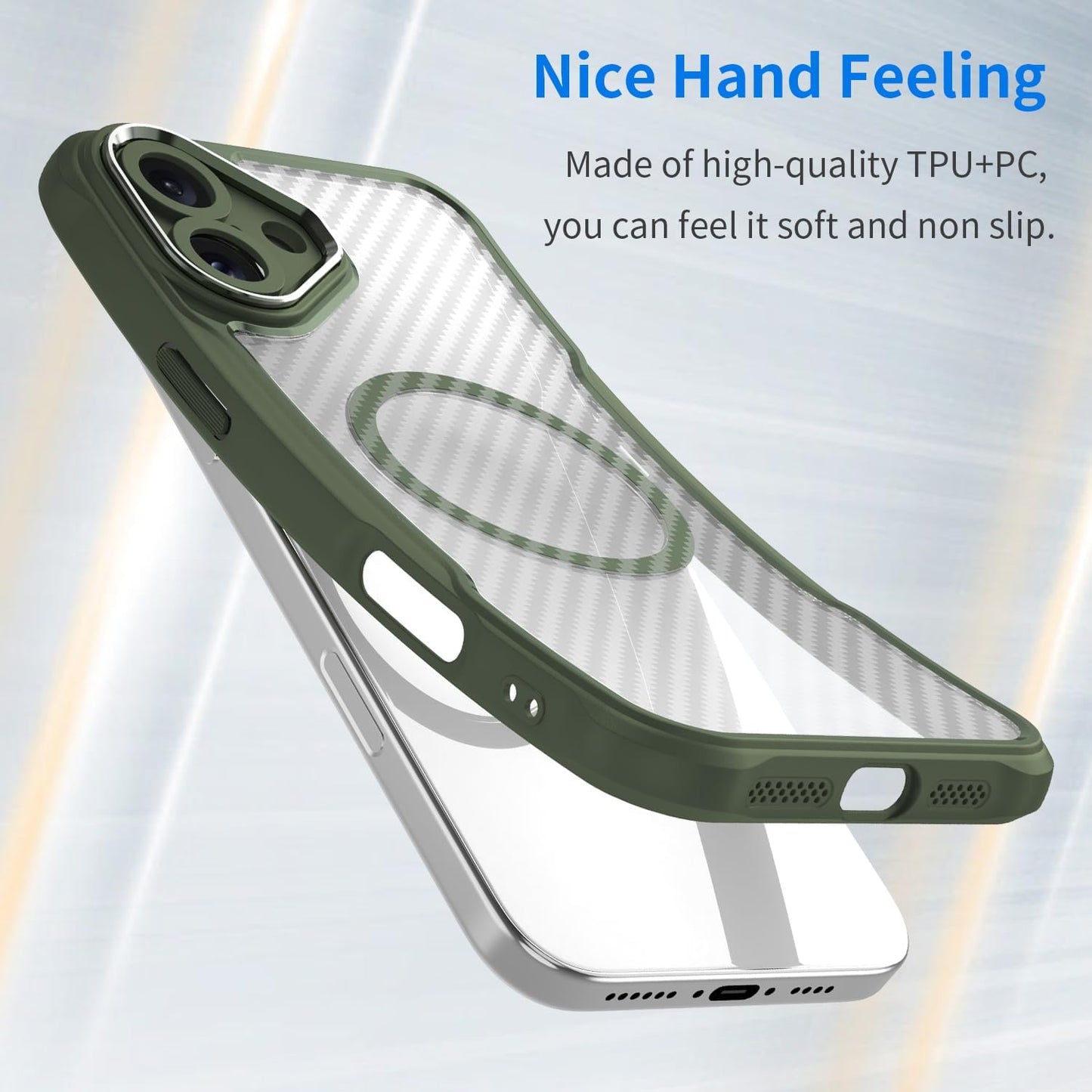 Magnetic carbon fibre case for iPhone 16 Plus, support wireless charging, carbon fibre shockproof slim case Black