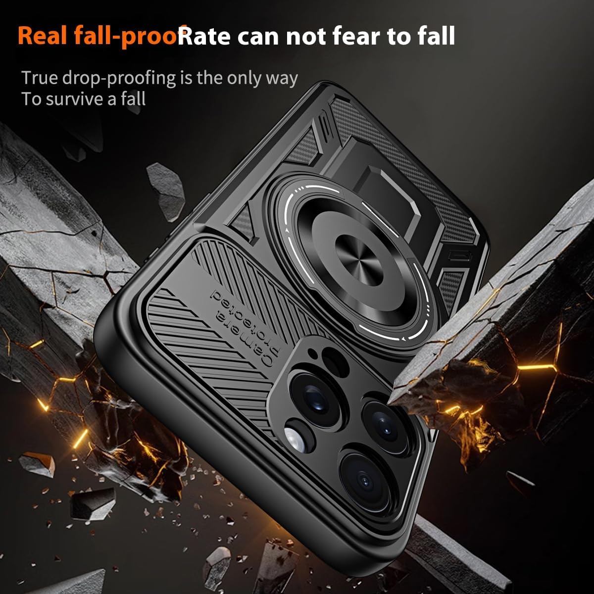 Hard Plated PC Armor Cover for iPhone 15 Pro max with 360° Rotating Metal Ring Strong Magnetic Car Mount Phone Case Support wireless charging Gray