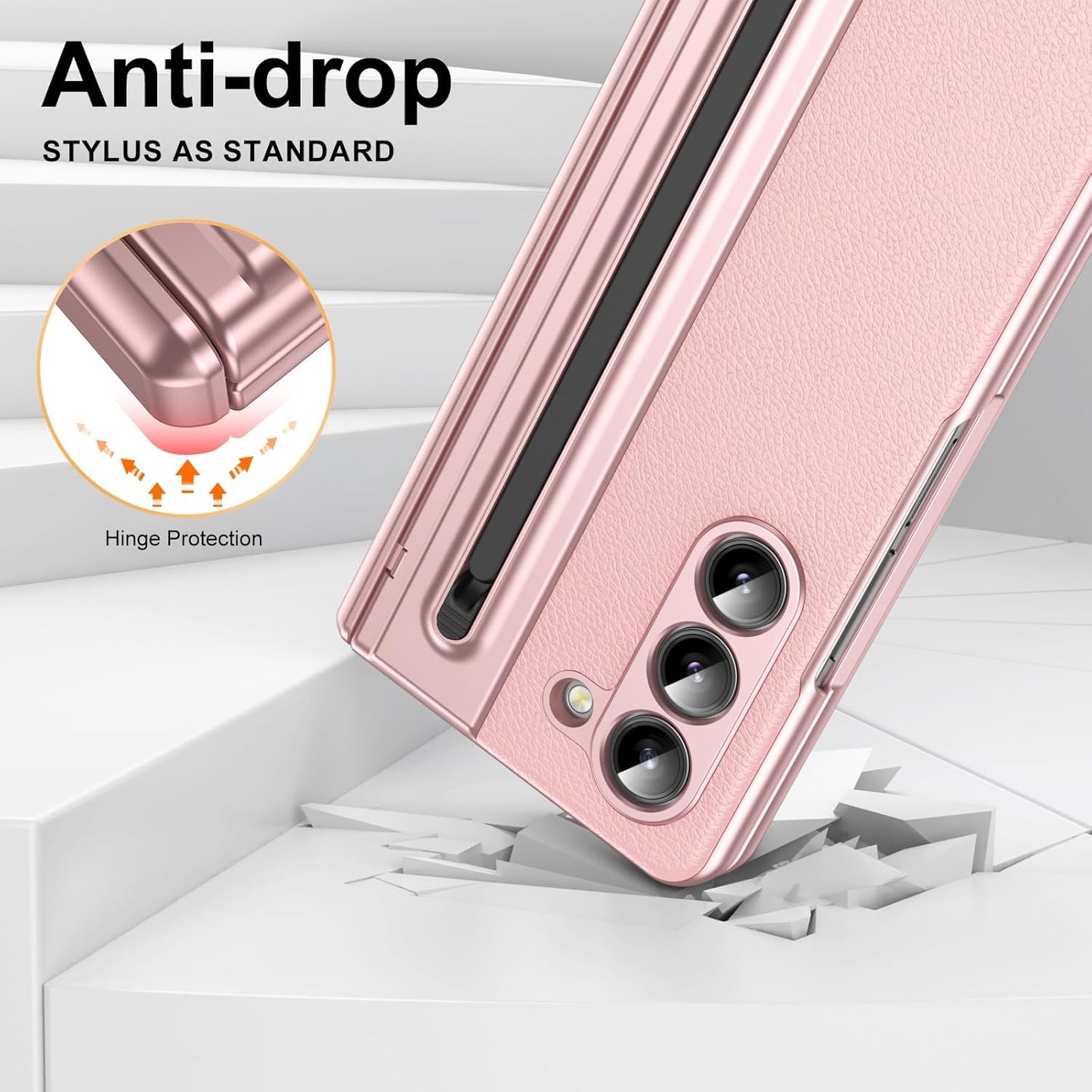 Lightweight phone case for Samsung Galaxy Z Fold5, hinged case supports wireless charging with lens protection, screen protector, complimentary stylus, drop-proof and fingerprint resistant