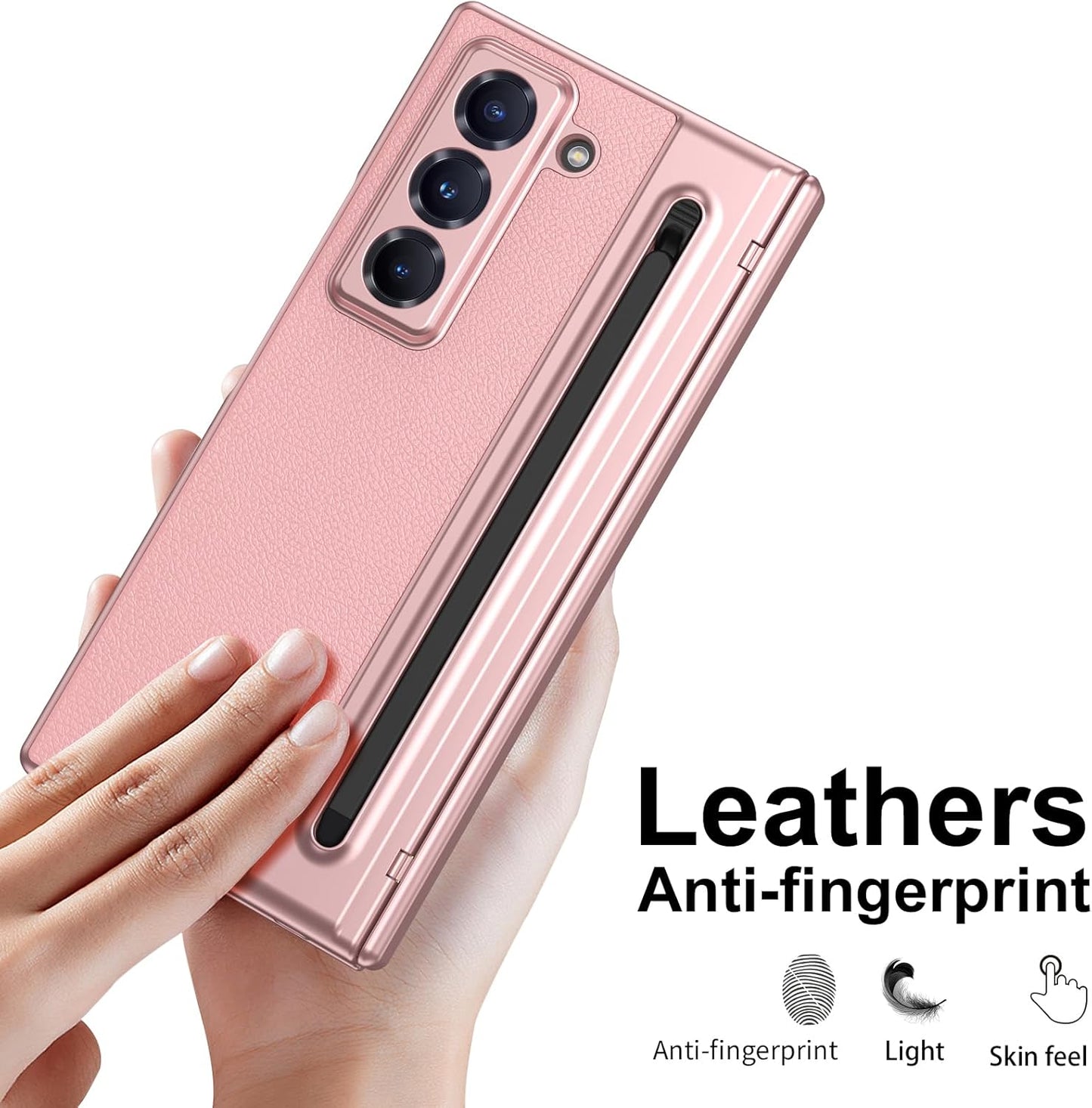 iTape Lightweight phone case for Samsung W25, hinged case supports wireless charging with lens protection, screen protector, complimentary stylus, drop-proof and fingerprint resistant Gold