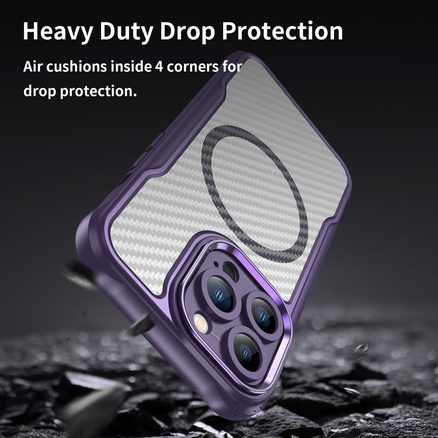 Magnetic carbon fibre case for iPhone 13 Pro, support wireless charging, carbon fibre shockproof slim case Purple