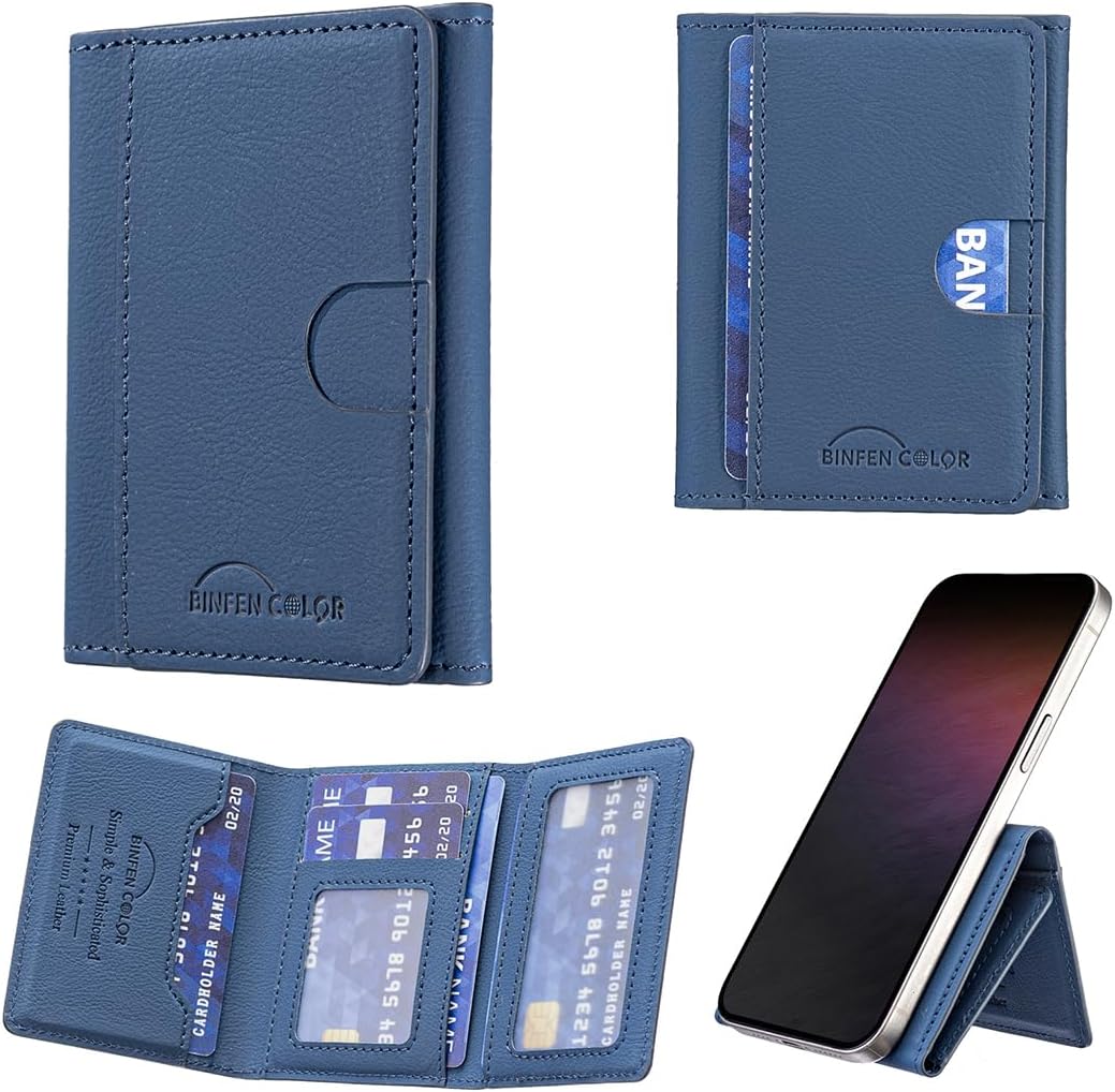 iTape Leather Magnetic Phone Wallet Compatible with Various Phone Models Android and iOS, Solid Color Magnetic Card Holder Ultra-thin Trifold Wallet Card Holder Flip Stand Red