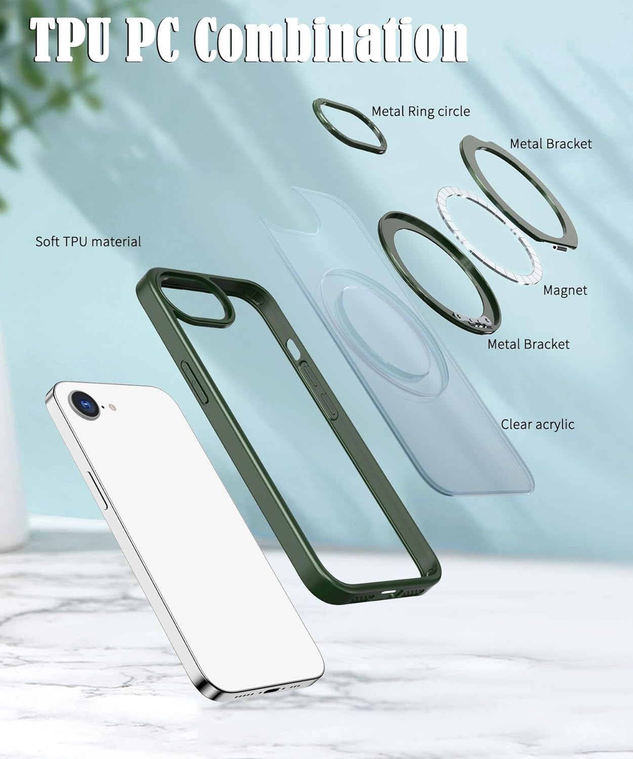 Magnetic phone case for iPhone 16E, 360° rotating bracket supports wireless charging, shockproof ultra-thin shell Gray