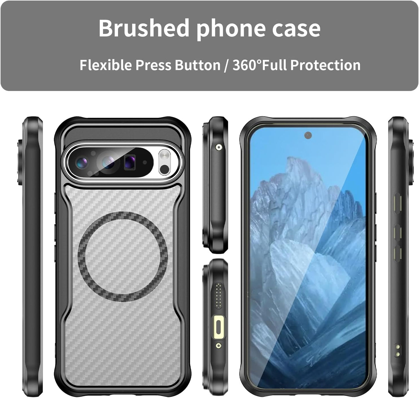 iTape Magnetic carbon fibre case for Google Pixel 9 Pro XL 5G, support wireless charging, carbon fibre shockproof slim case Green