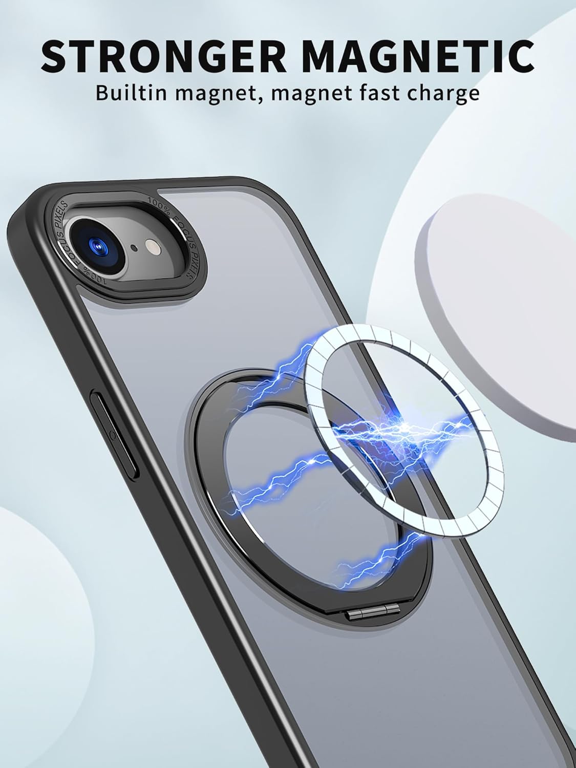 Magnetic phone case for iPhone 16E, 360° rotating bracket supports wireless charging, shockproof ultra-thin shell Gray