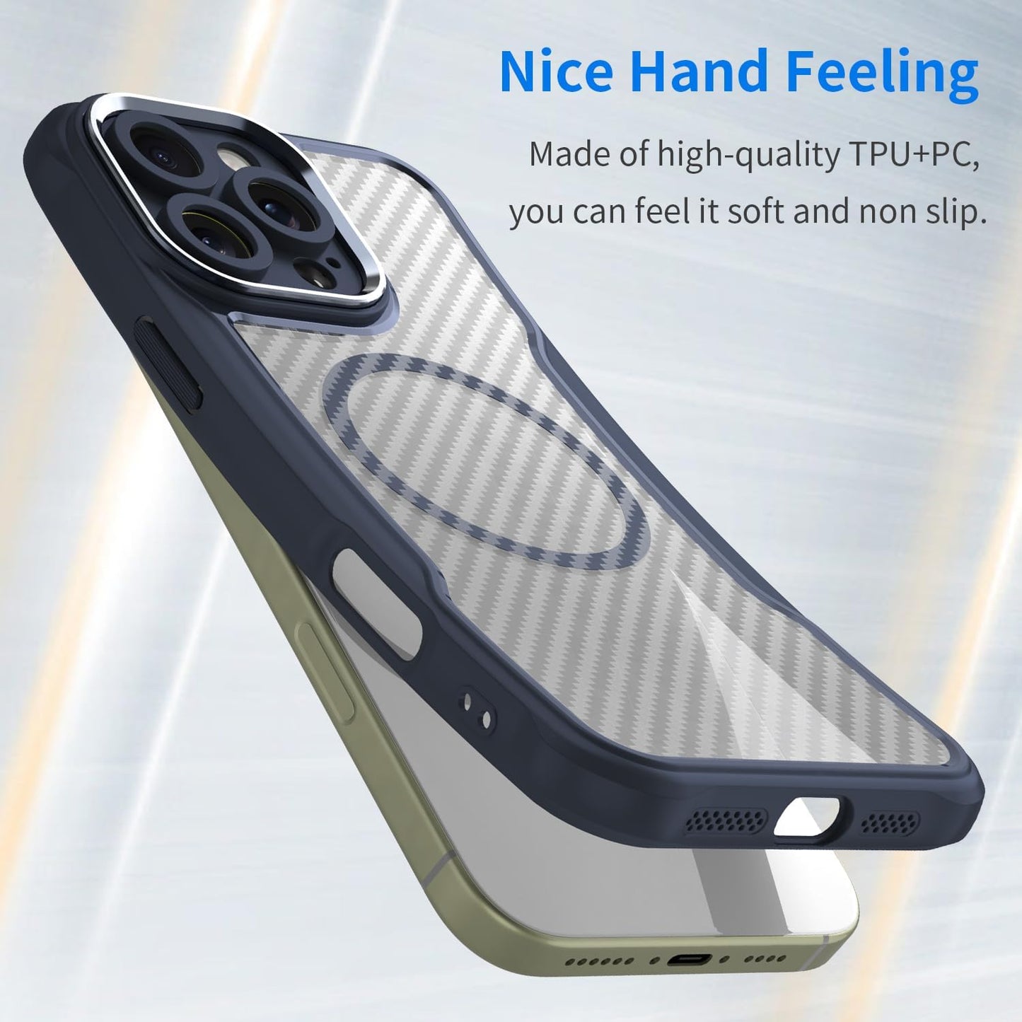Magnetic carbon fibre case for iPhone 16 Pro max, support wireless charging, carbon fibre shockproof slim case Black