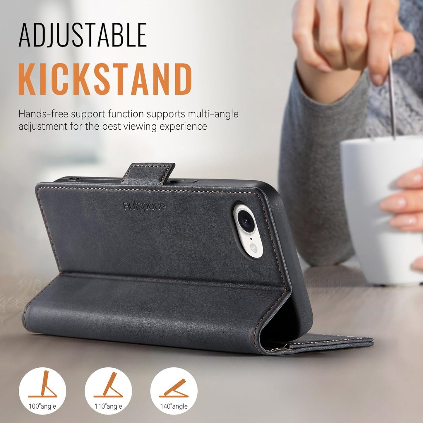 Soft leather wallet case for iPhone 16E, RFID (anti-theft), wallet card slot flip cover stand for iPhone 16E Support wireless charging Gray