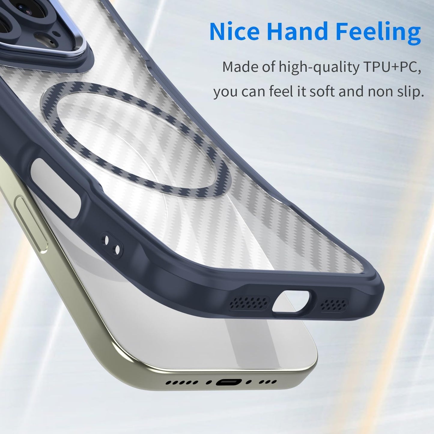 Magnetic carbon fibre case for iPhone 14 Pro max, support wireless charging, carbon fibre shockproof slim case Green