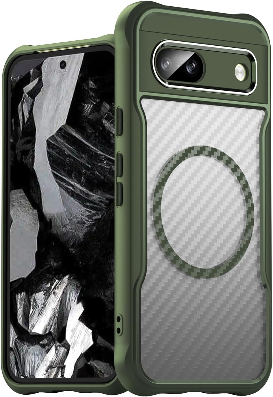 iTape Magnetic carbon fibre case forGoogle Pixel 8a, support wireless charging, carbon fibre shockproof slim case Black