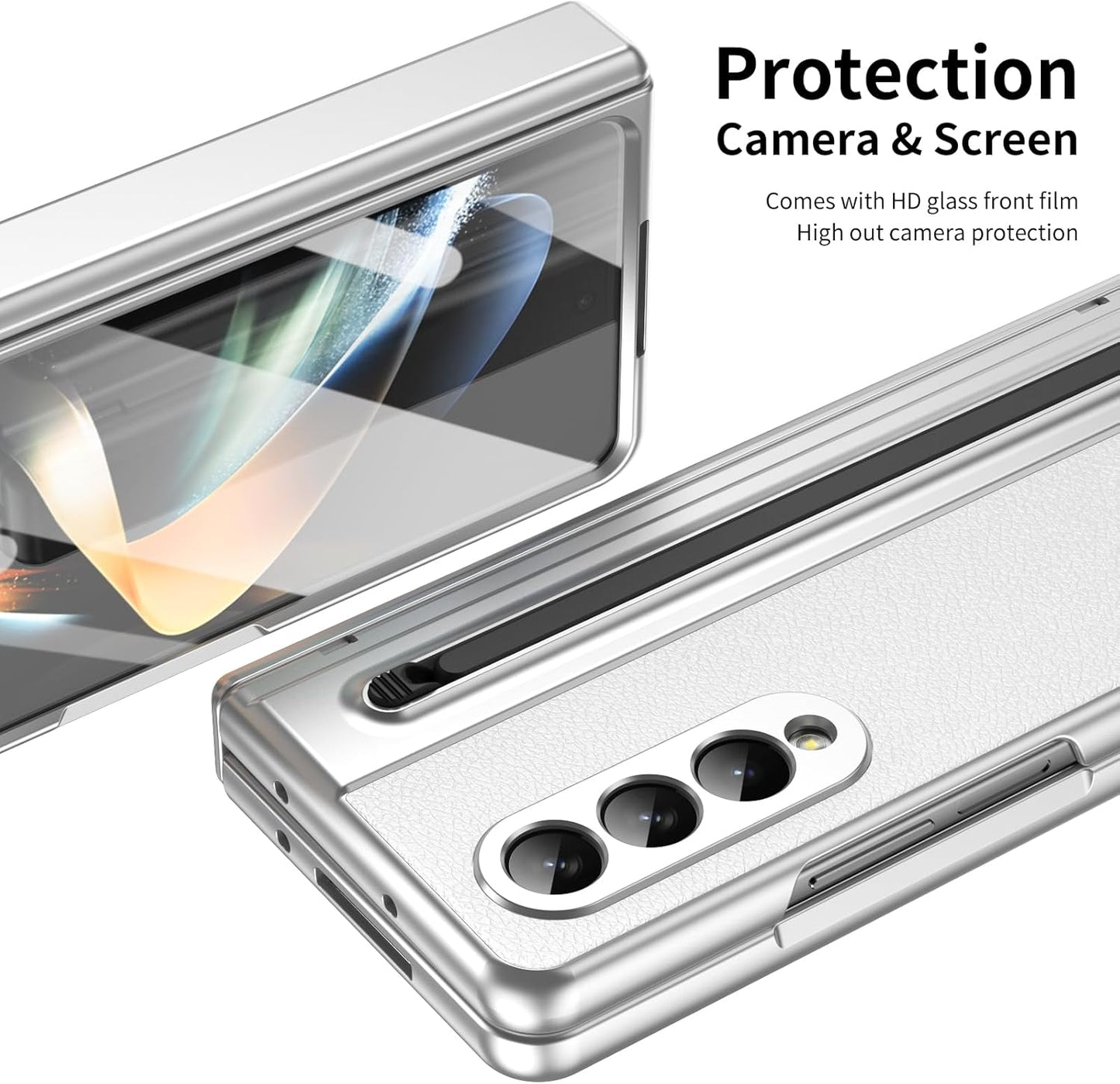 iTape Lightweight phone case for Samsung Galaxy Z Fold4, hinged case supports wireless charging with lens protection, screen protector, complimentary stylus, drop-proof and fingerprint resistant Blue