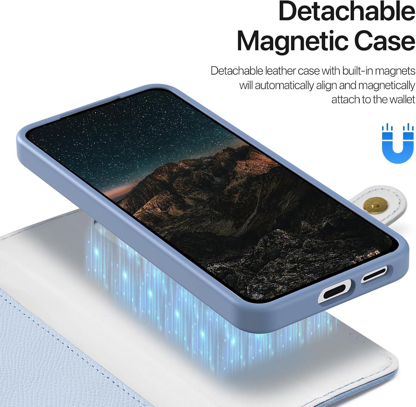 iTape Two-in-one magnetic mobile phone case for Samsung Galaxy S25 Edge, wallet-style mobile phone case with silicone shockproof protective shell supports wireless charging Light Blue