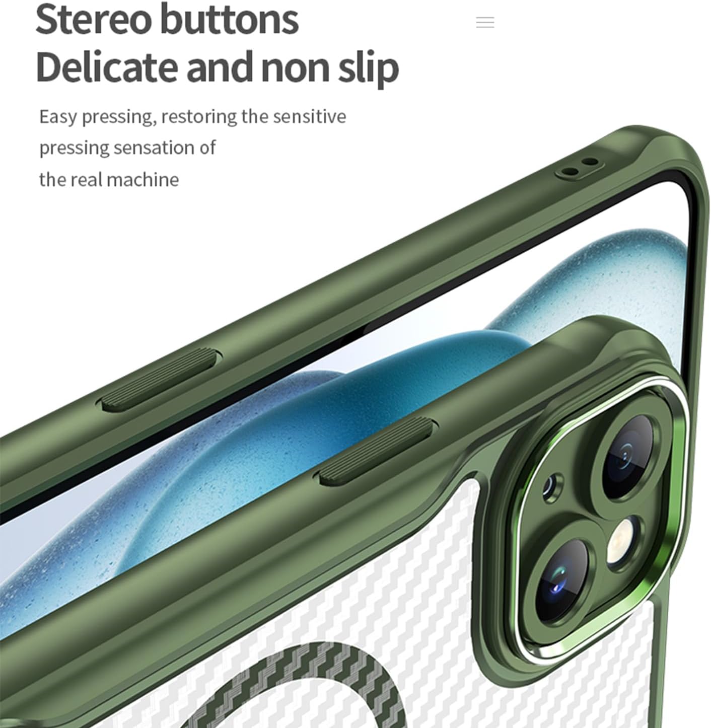 Magnetic carbon fibre case for iPhone 15 Plus, support wireless charging, carbon fibre shockproof slim case Black