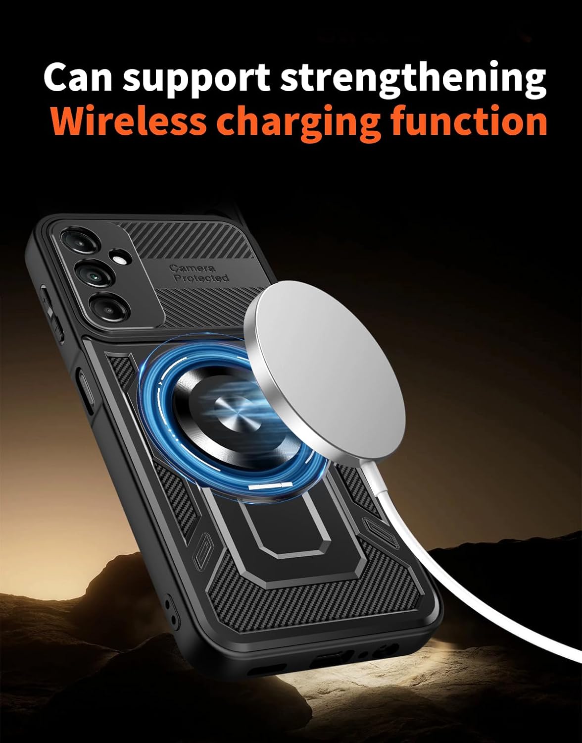 iTape Hard Plated PC Armor Cover for Samsung Galaxy A14 with 360° Rotating Metal Ring Strong Magnetic Car Mount Phone Case Support wireless charging Purple
