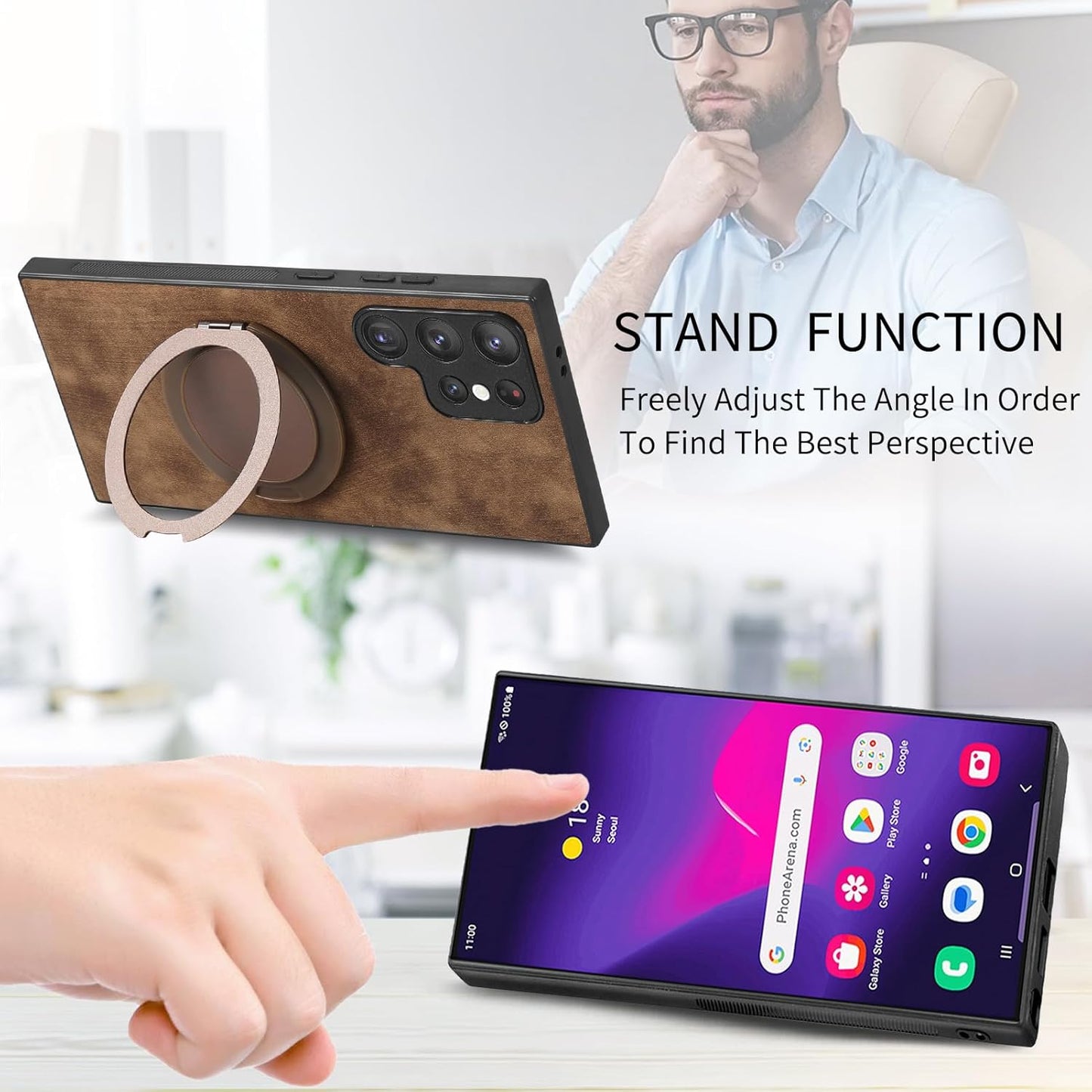 iTape Retro magnetic mobile phone case for Samsung Galaxy S25 Ultra, wireless charging magnetic car mount, round ring 360% rotating mount Green