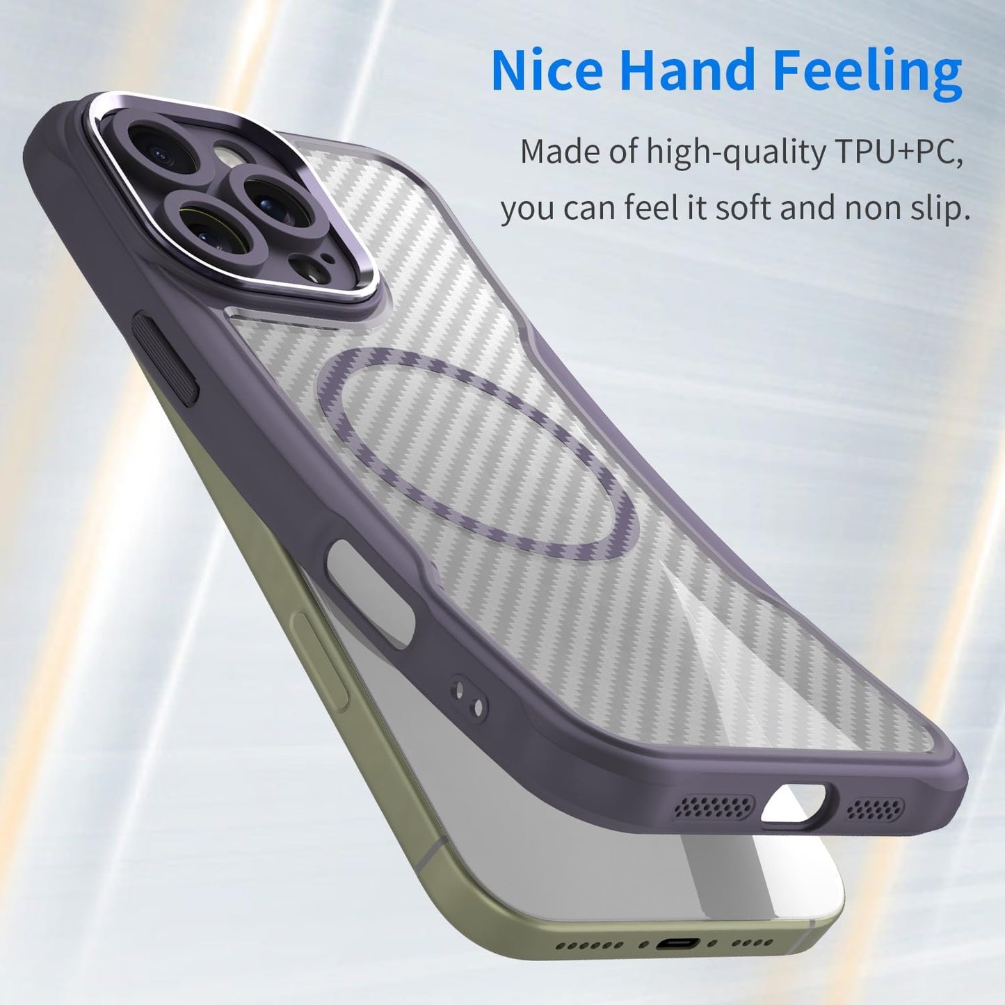 Magnetic carbon fibre case for iPhone 16 Pro max, support wireless charging, carbon fibre shockproof slim case Black