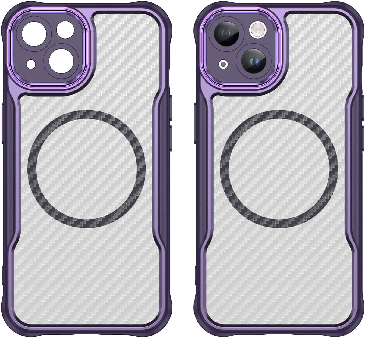 Magnetic carbon fibre case for iPhone 13, support wireless charging, carbon fibre shockproof slim case Purple