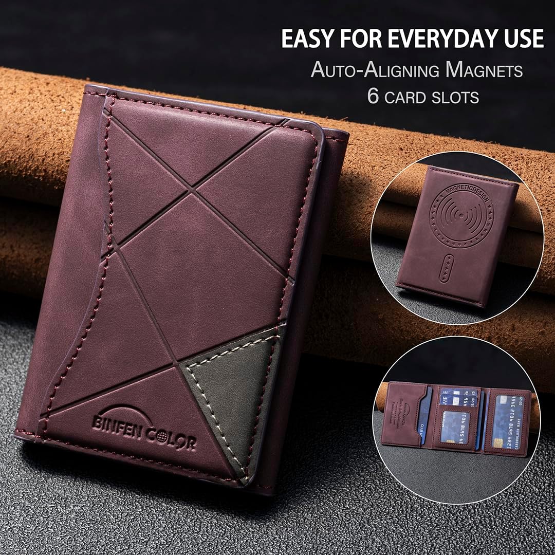 iTape Leather Magnetic Phone Wallet Compatible with Various Phone Models Android and iOS, Ultra-thin Trifold Wallet Card Holder Flip Stand Purple