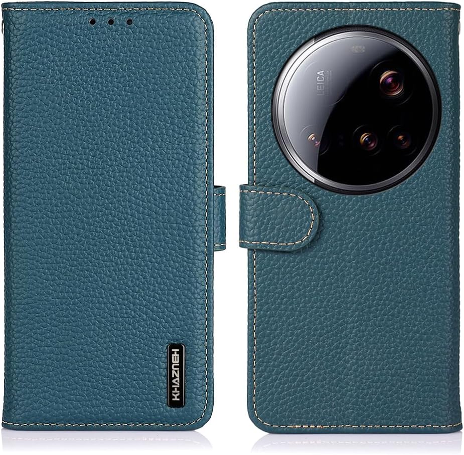 iTape Genuine leather pebbled phone case for Xiaomi 15 Ultra, cowhide RFID anti-theft brush phone case with card slot and shockproof flip cover Blue