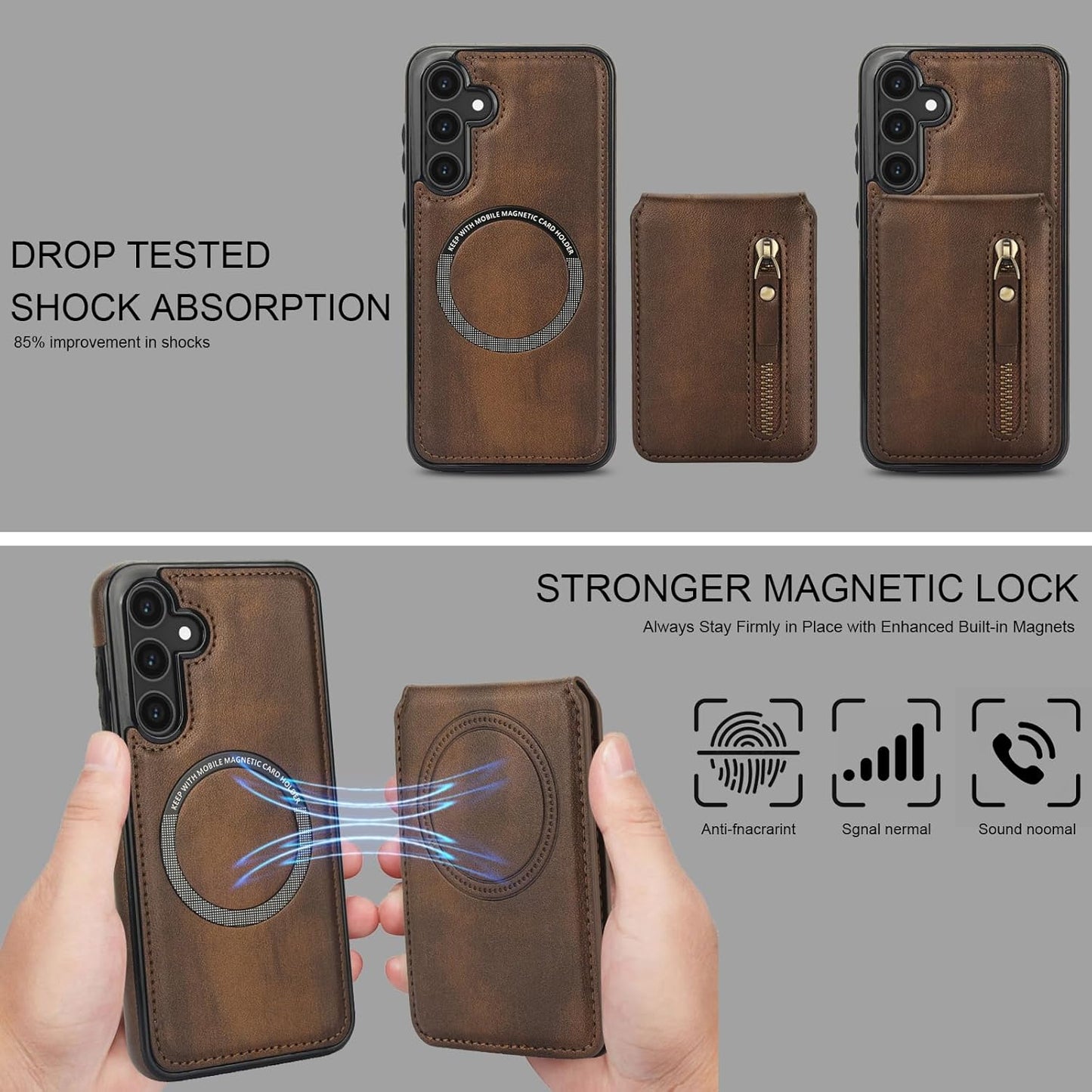 iTape Magnetic card holder phone case suitable for Samsung Galaxy S25, zipper magnetic split magnetic wallet with adjustable bracket Red