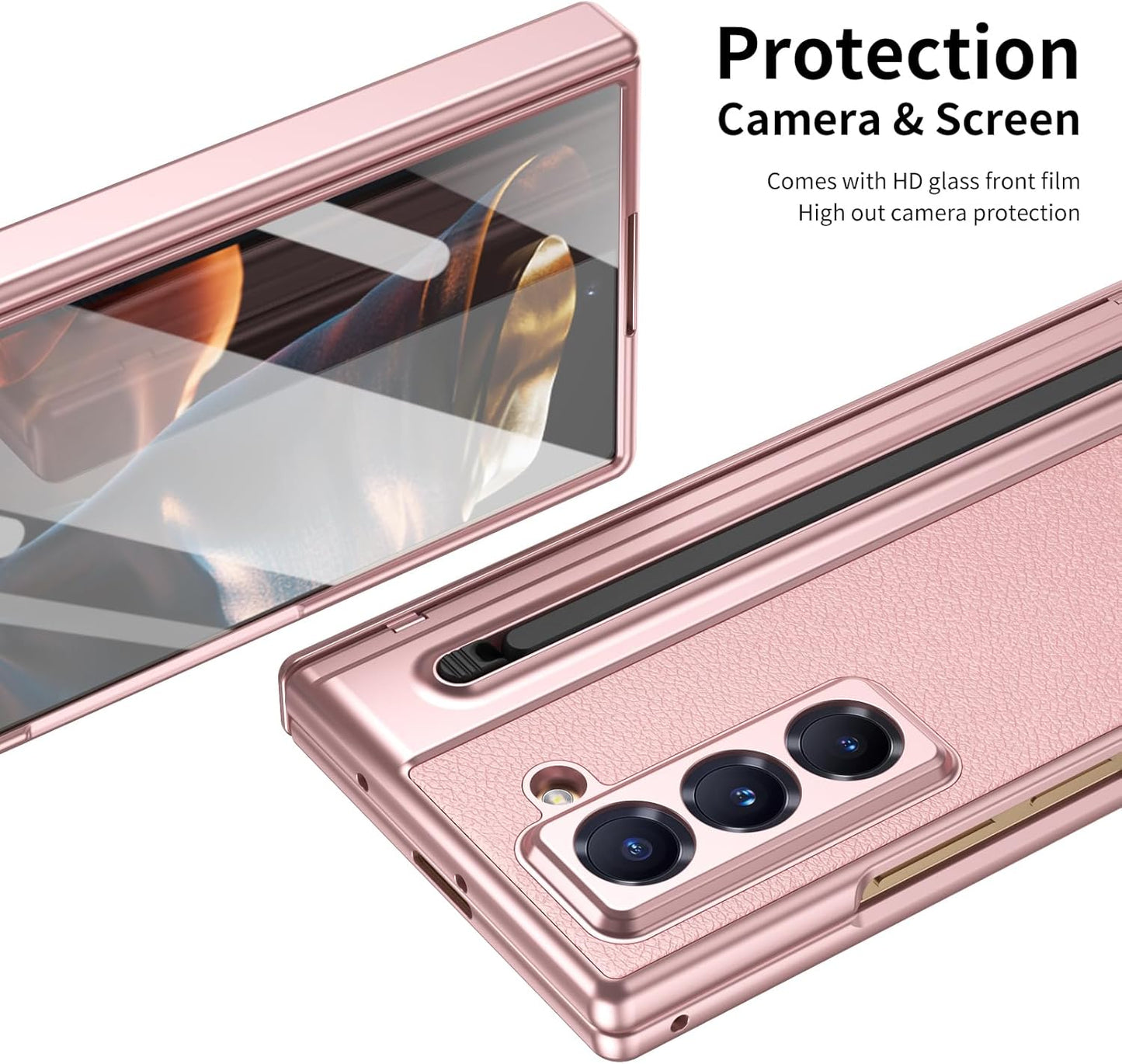 iTape Lightweight phone case for Samsung W25, hinged case supports wireless charging with lens protection, screen protector, complimentary stylus, drop-proof and fingerprint resistant Gold